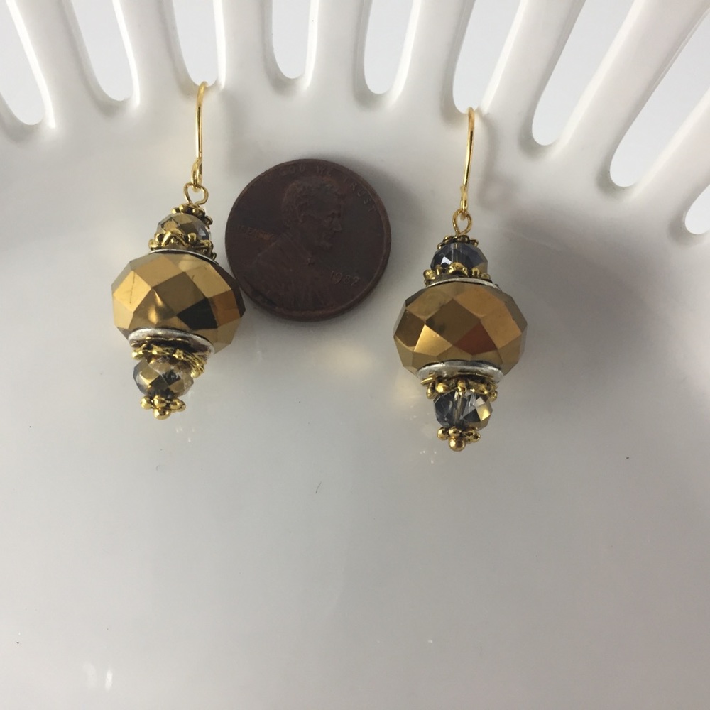 Handmade Earrings Gold Glass Plated New - Picture 2 of 4